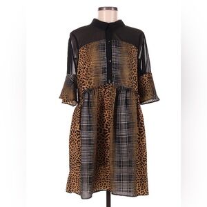 NWT BCBG cheetah plaid button down tunic top size medium